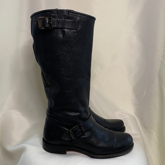 FRYE Veronica Black Leather mid-calf Pull On Engineers Boots - Picture 4 of 12